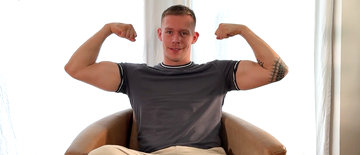 Young Muscular Rugby Hunk Shows off his Big Muscles & Massive Rock Hard Uncut Cock & Cums!