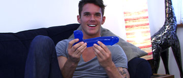 Straight Young Footballer Jay Hall Slides Up & Down on the Massive Blue Dildo